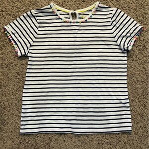 Mini Boden Navy Striped Tee with Colorful Trim